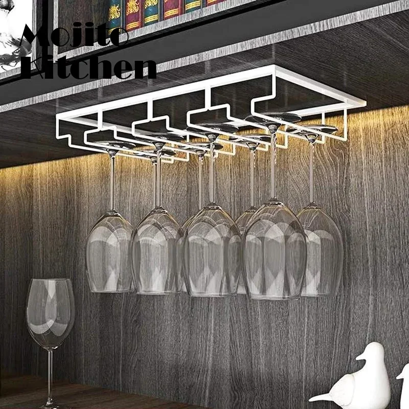 Wine Glasses Holder Bartender Stemware Hanging Rack Under Cabinet Organizer for Glass Goblet Iron Tool Bottle Display-wine glass holder rack