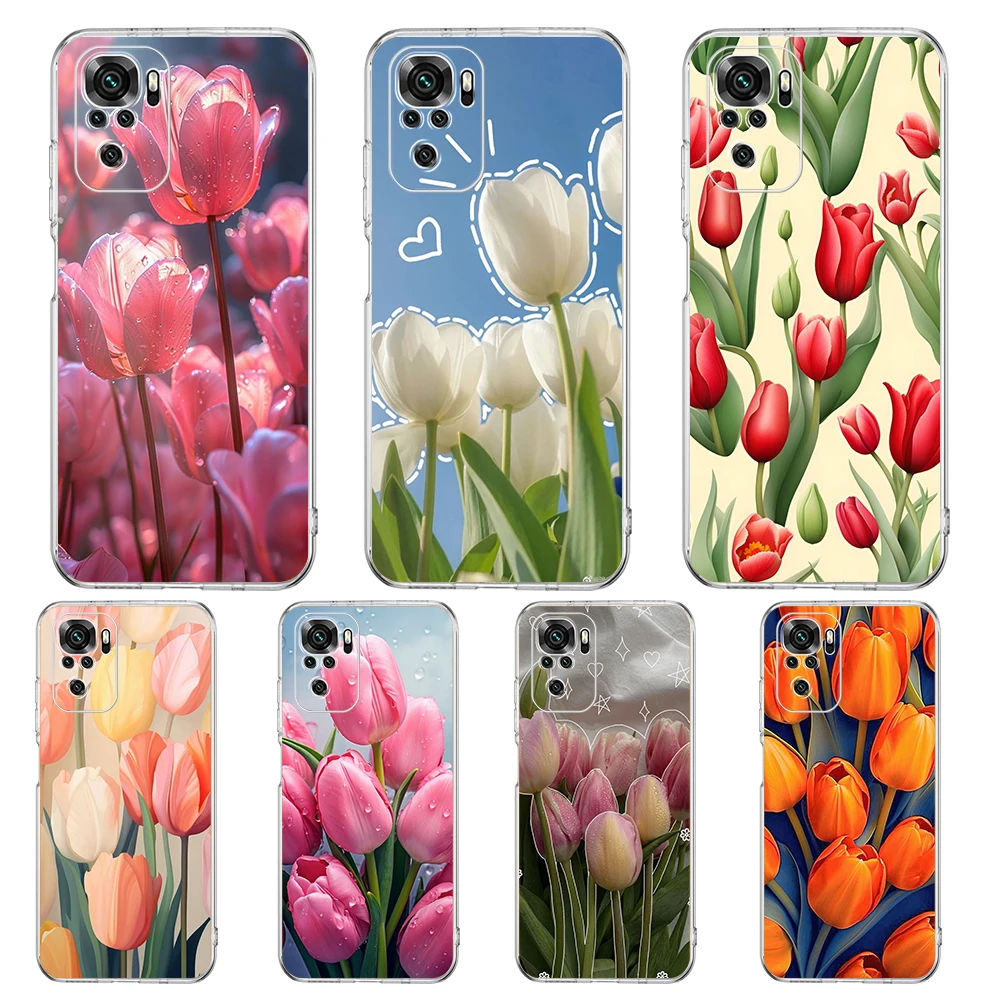 Tulip Transparent Phone Case for Redmi 13C 12C 10C Note 13 12 11 11T K40 Gaming Plus Pro 4G 5G Soft Cover Shell Fundas Capas Bag