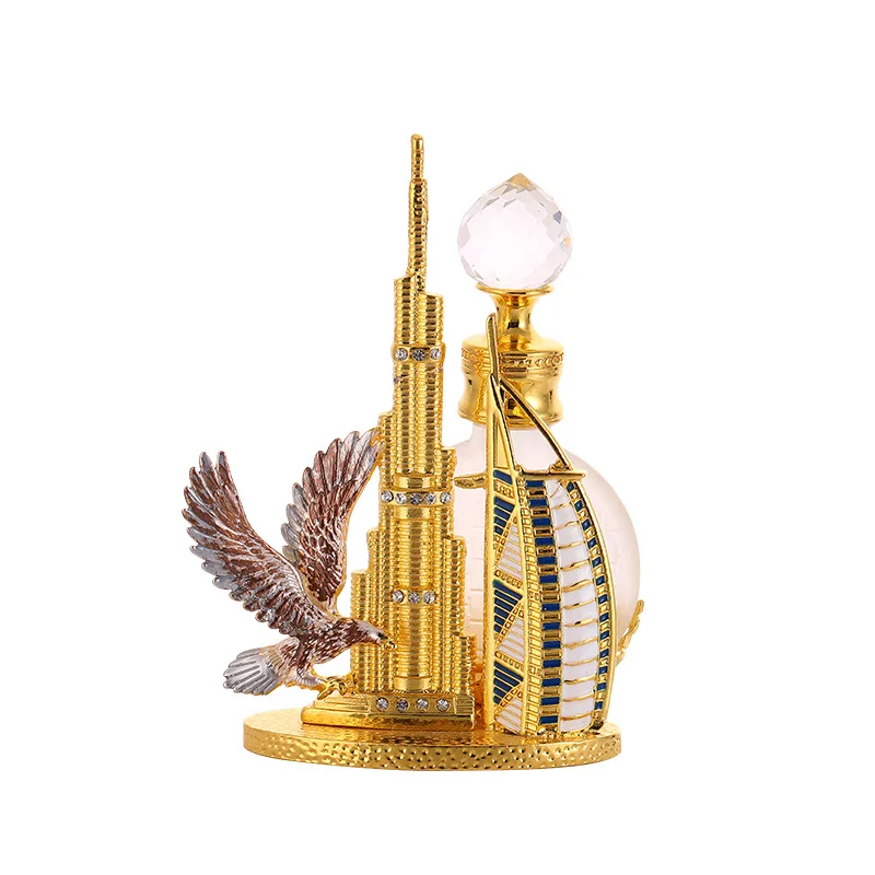 60pcs10ml Middle East Dubai Burj Al Arab Hotel Burj Khalifa Falcon Metal Perfume Bottle Essential Oil Refillable Attar Bottles 6
