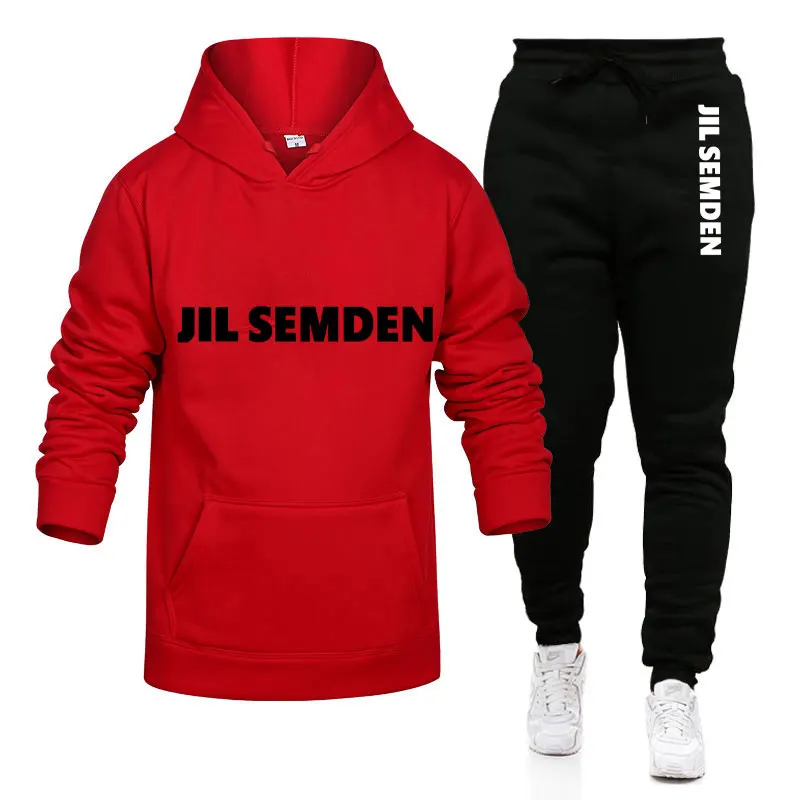 JIL SEMDEN American Hip Hop Street Retro Fine Drawstring Sports Pants Couple Pants Hoodie Men's and Women's Set