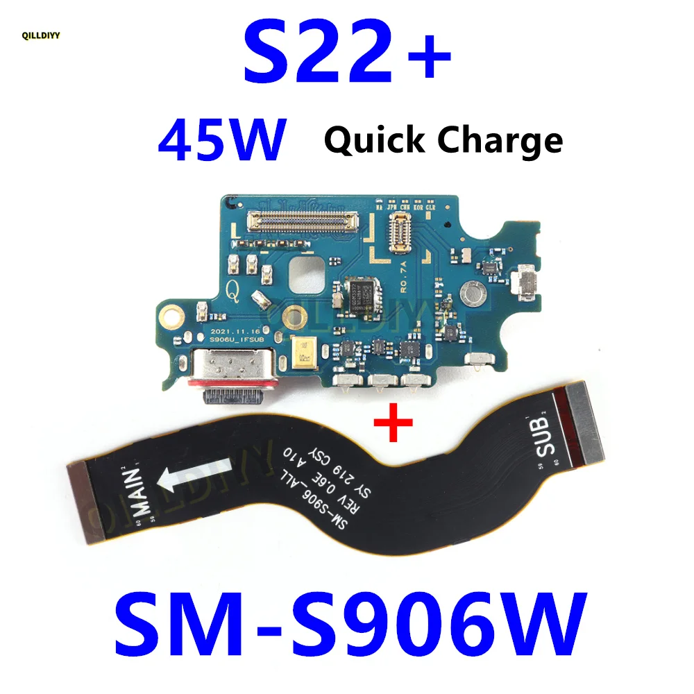 Enhanced 45W Charging Port Board with Fast Charger and USB Flex Cable for Samsung Galaxy S22 Plus