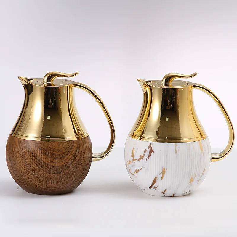 White Marble Pattern Belly Shaped Thermal Bottle 1 Liter