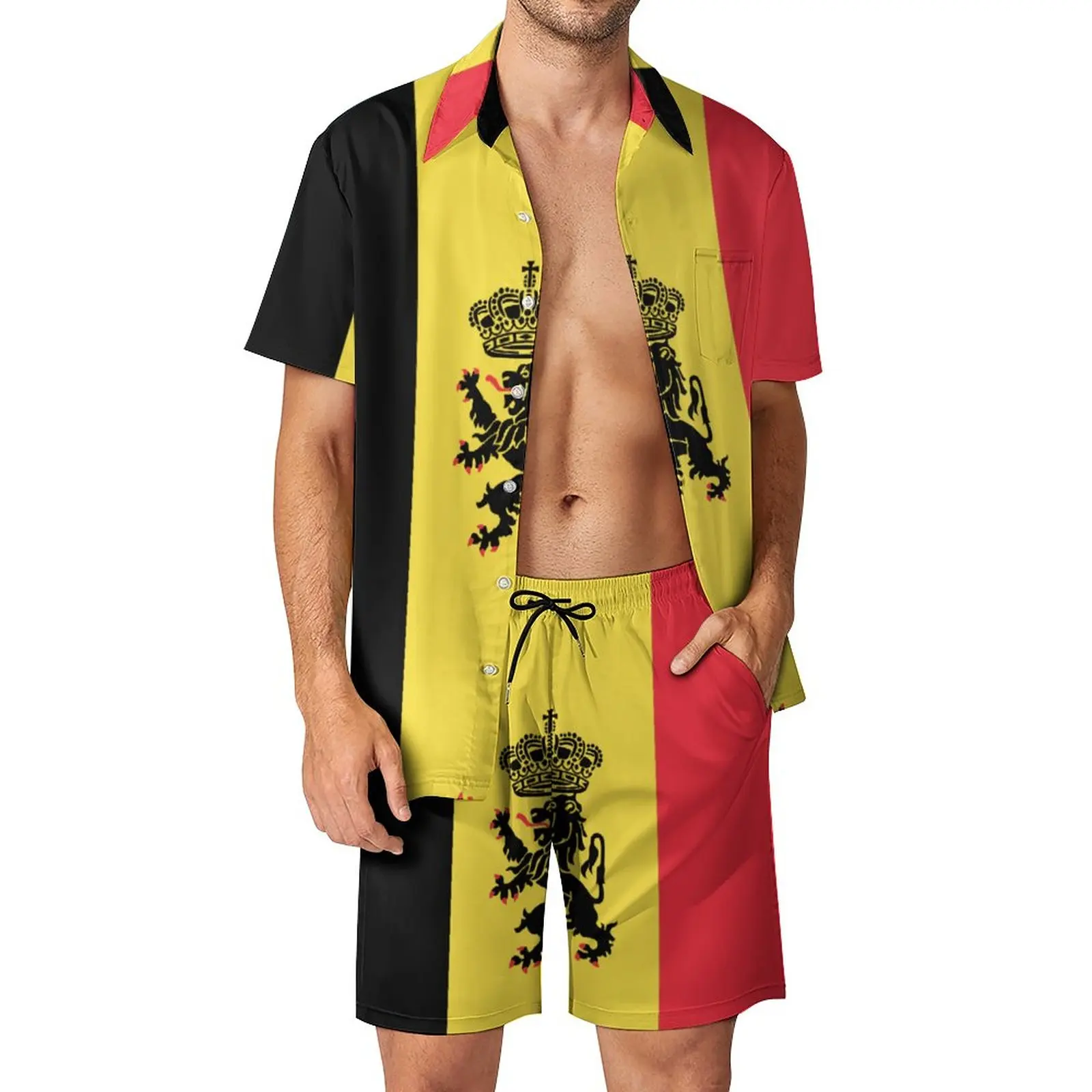 

Government Ensign of Belgium Men's Beach Suit Cute 2 Pieces Pantdress High Quality Leisure USA Size