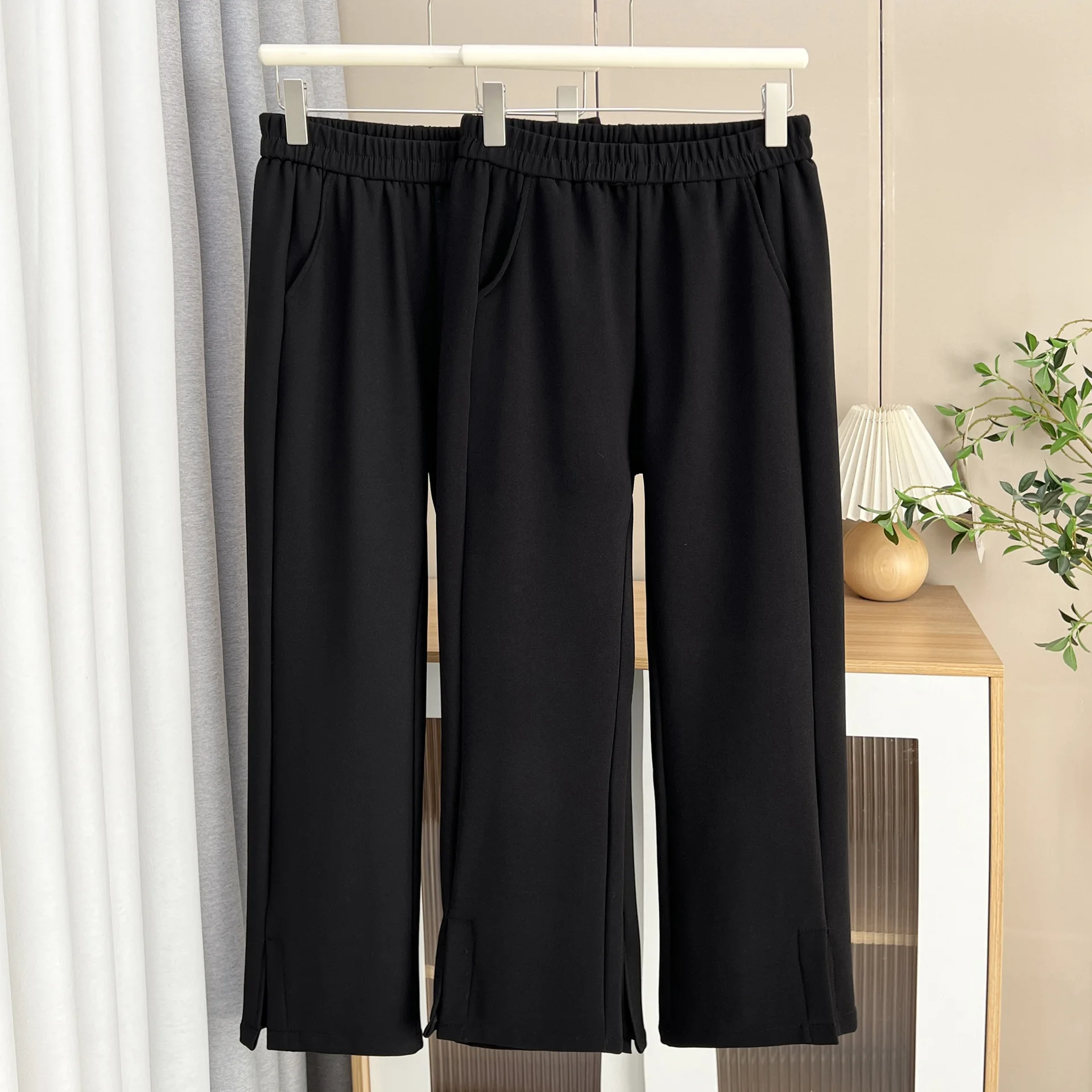 XXXXL Fashion Plus Size Women's Straight Leg Pants New Winter Style Simple And Elegant Fleece Slit Casual Trousers 5136