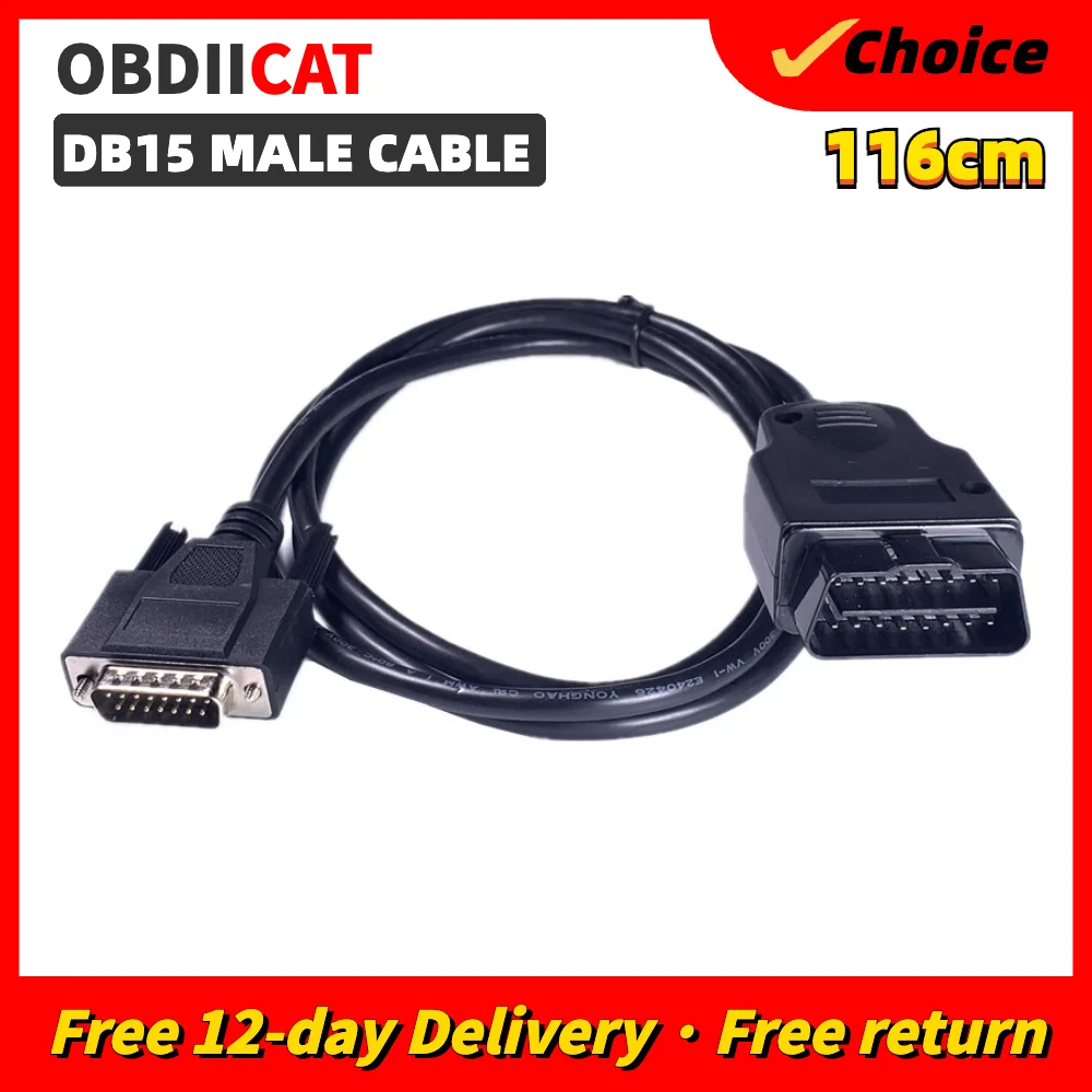 

OBDIICAT 1m CAR CABLE OBD 2 OBD2 Male To DB15 Male OBDII Extension Diagnostic Tool Cable