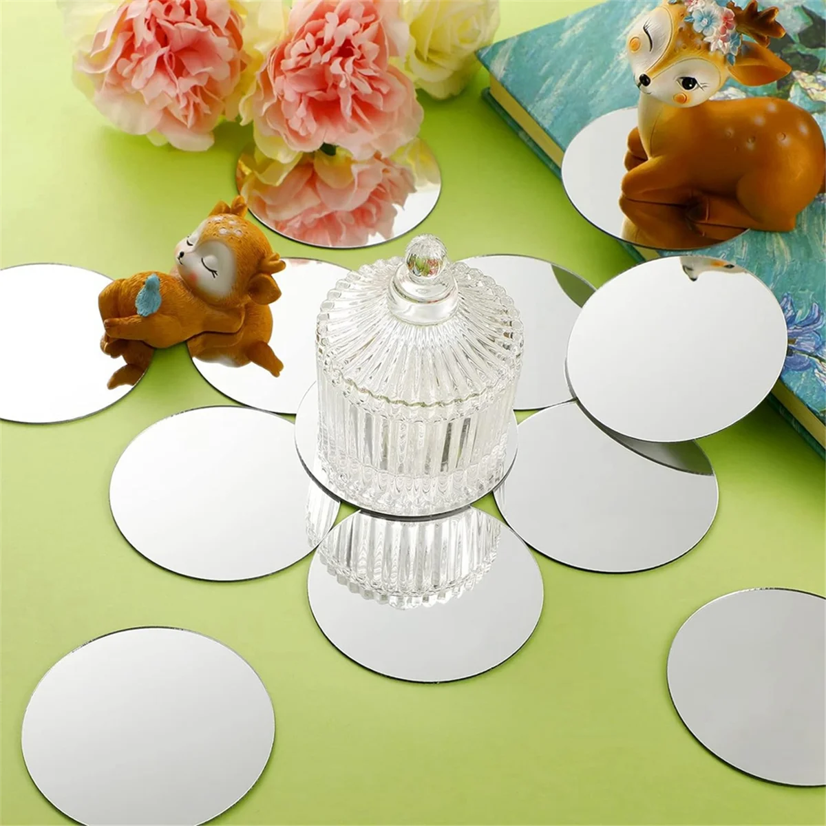 25 Pieces Acrylic Mini Size Round Mirror Adhesive Small Round Mirror Craft Tiles for Crafts 4 Inch in Diameter mirror tiles sticker
