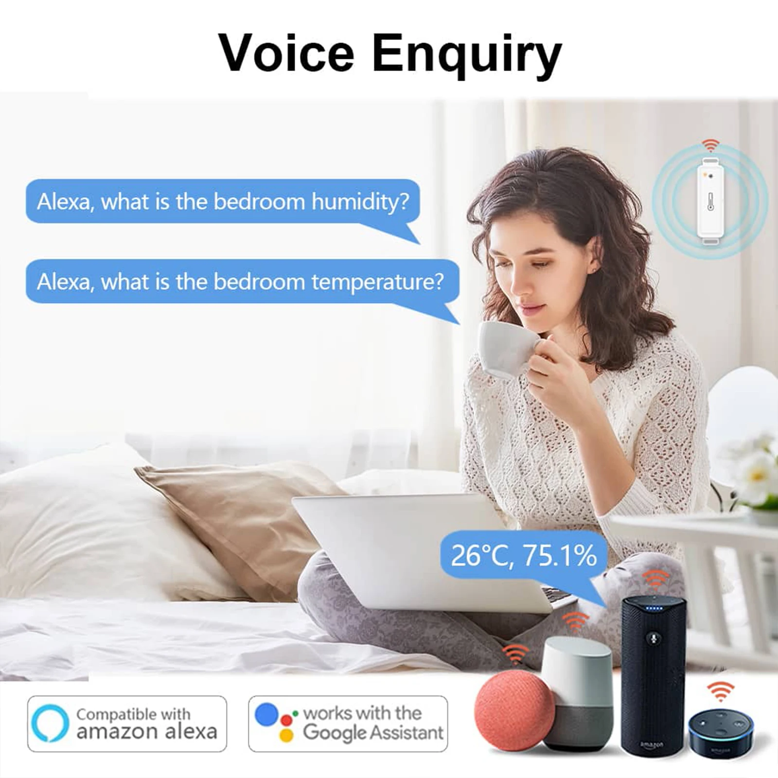 ZigBee Temperature and Humidity Sensor Tuya Smart Life Remote Intelligent Scene Linkage Voice Google Assistant Alexa temperature humidity meter temperature humidity sensor