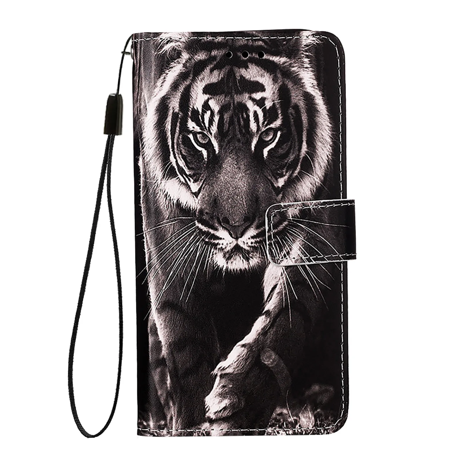 3D Painted Luxury Leather Flip Case with Lanyard and Card Holder Wallet Cover
