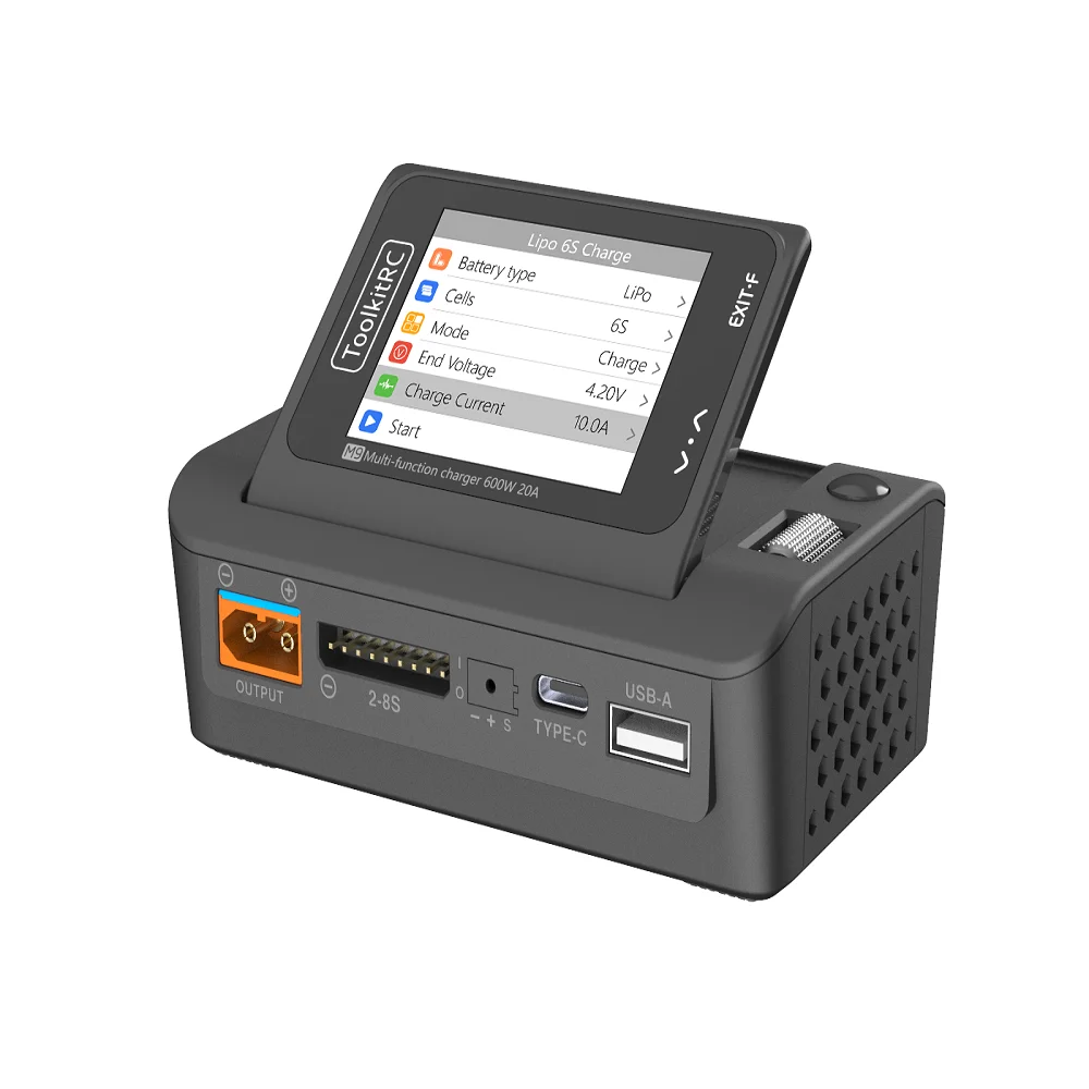 ToolkitRC M9 USB 고속 충전 DC 스마트 충전기, 1-8S Lipo LiHv LiFe 배터리용 오디오 기능 포함, 화면 각도 조절 가능, 600W