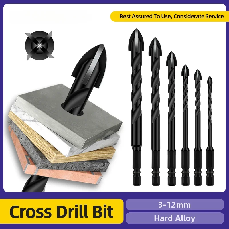 Cross Hex Drill Bit Set For Concrete Porcelain Tile Glass Metal Professional Multifunction Drill Bits Kit Tools Carbide Drills 10pcs drill bits hex 74mm length 6mm diameter tungsten carbide multifunction tile porcelain drill bit kit tool carbide drills