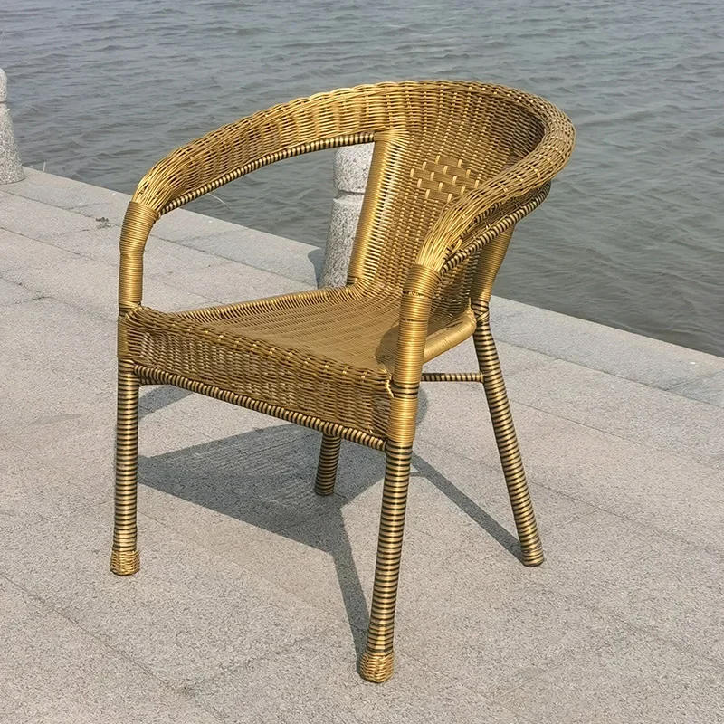 Creative Leisure Chair for Balcony Luxury Rattan Backrest Garden Furniture European Retro Sunscreen Garden Chairs for Outdoor