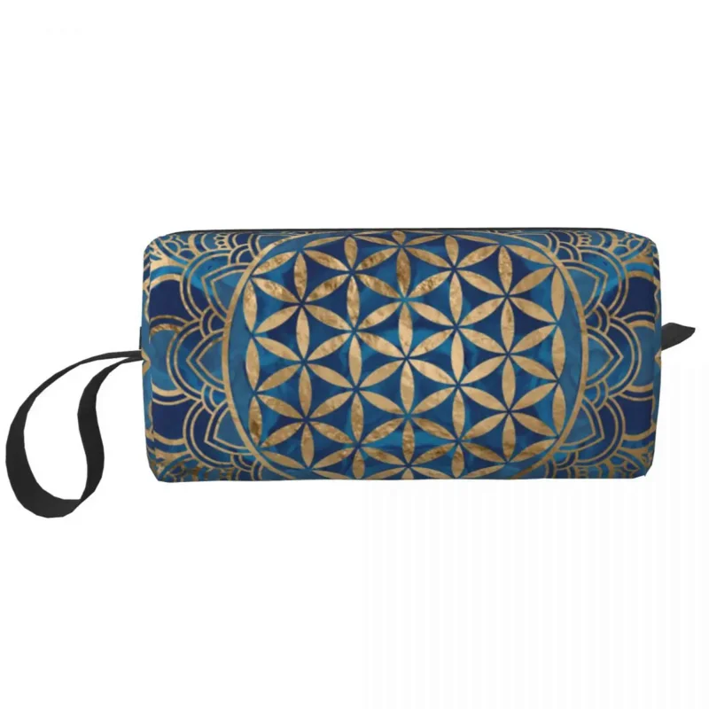 

Flower Of Life In Lotus Blue Marble And Gold Mandala Makeup Bag Travel Cosmetic Bag for Men Women Toiletry Bag Storage Pouch Bag