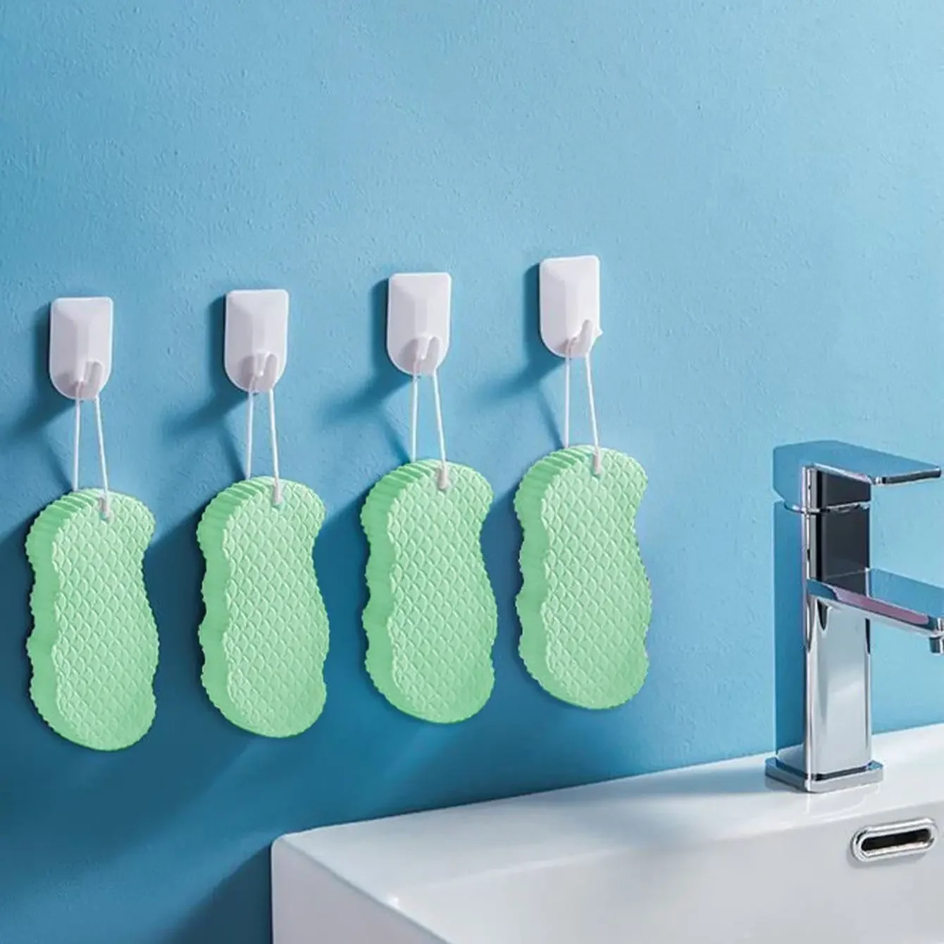 1PC-Hanging Bath Sponge,3D Fish Scale Pattern, Exfoliating Massage Shower Sponge, Bathroom Accessories, Skin Care Bathing Tool