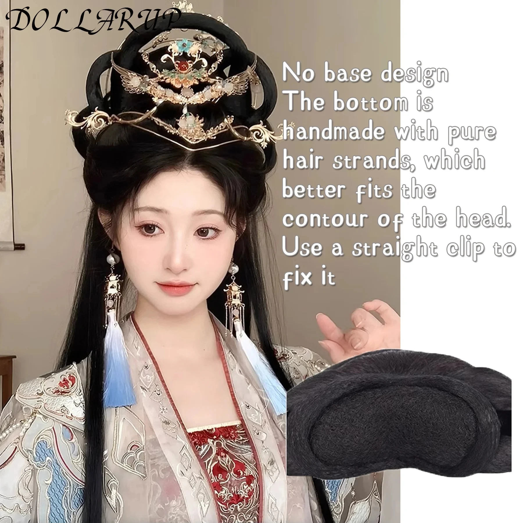 JKL 합성 앤티크 한푸 가발 여성용 원피스 레이지 가발백 앤티크 꼬임 머리 매듭 데일리 다용도 스타일링 패드