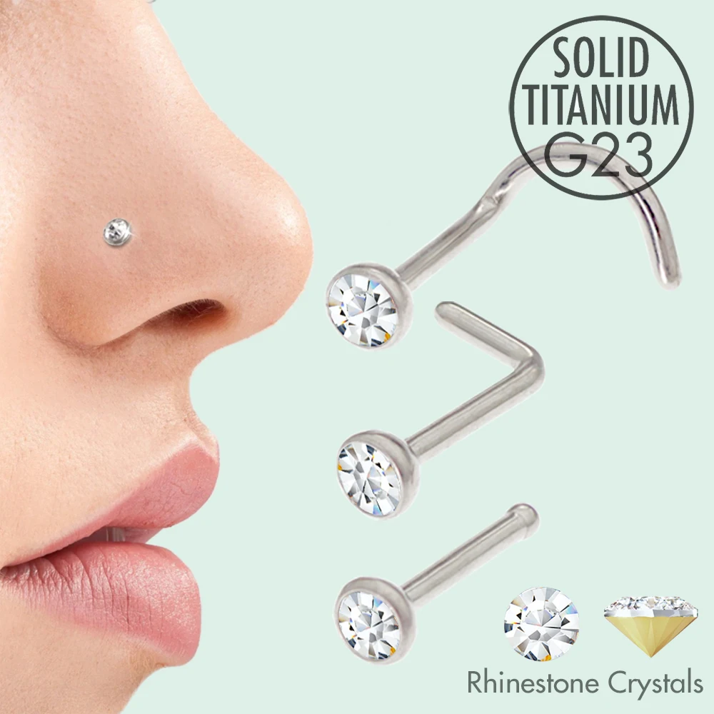 

5Pcs Titanuim Nose Piercing Stud Ring with Rhinestone for Women and Men Nostril Jewelry High Quality 0.8mm 1.0mm G23 ASTM F136