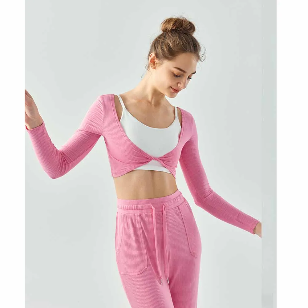

Autumn and winter new cross-kinked long-sleeved blouse running breathable sports T-shirt women's tight short fitness jacket