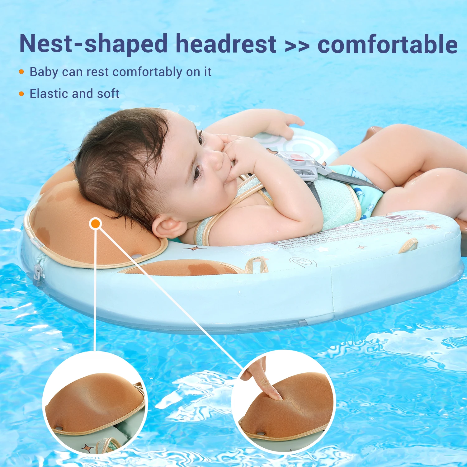 Baby Float with Canopy Crotch Non-Inflatable Fold-able Easy Smart Swim Trainer Soft Solid Waist Swim Ring Water Toy Mambobaby