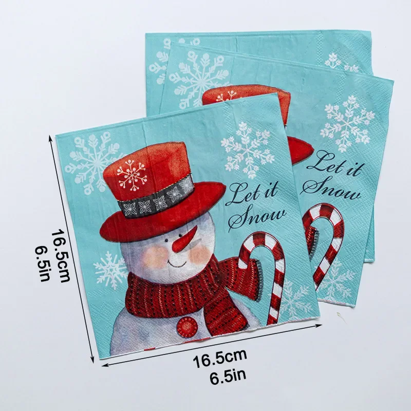 10/20pcs 33*33cm 2-Ply Christmas Snowman Printed Paper Napkins Party Decorative Paper Placemats Butterfly Bone Bart