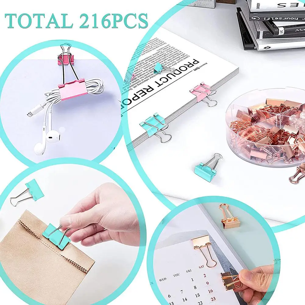 Binder Clips Paper Clips Push Pin Set Rose Gold Push Pins Cute Stationery for Office Accessories School Supplies