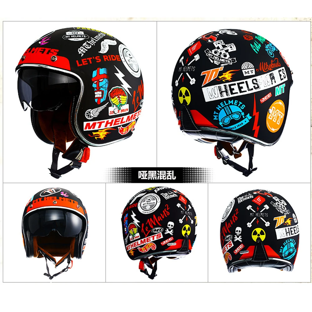 

MT Open Face Motorcycle Helmet Retro Vintage Motocross Racing Chopper Casque Moto Casco Scooter Riding Helmets DOT ECE Approved