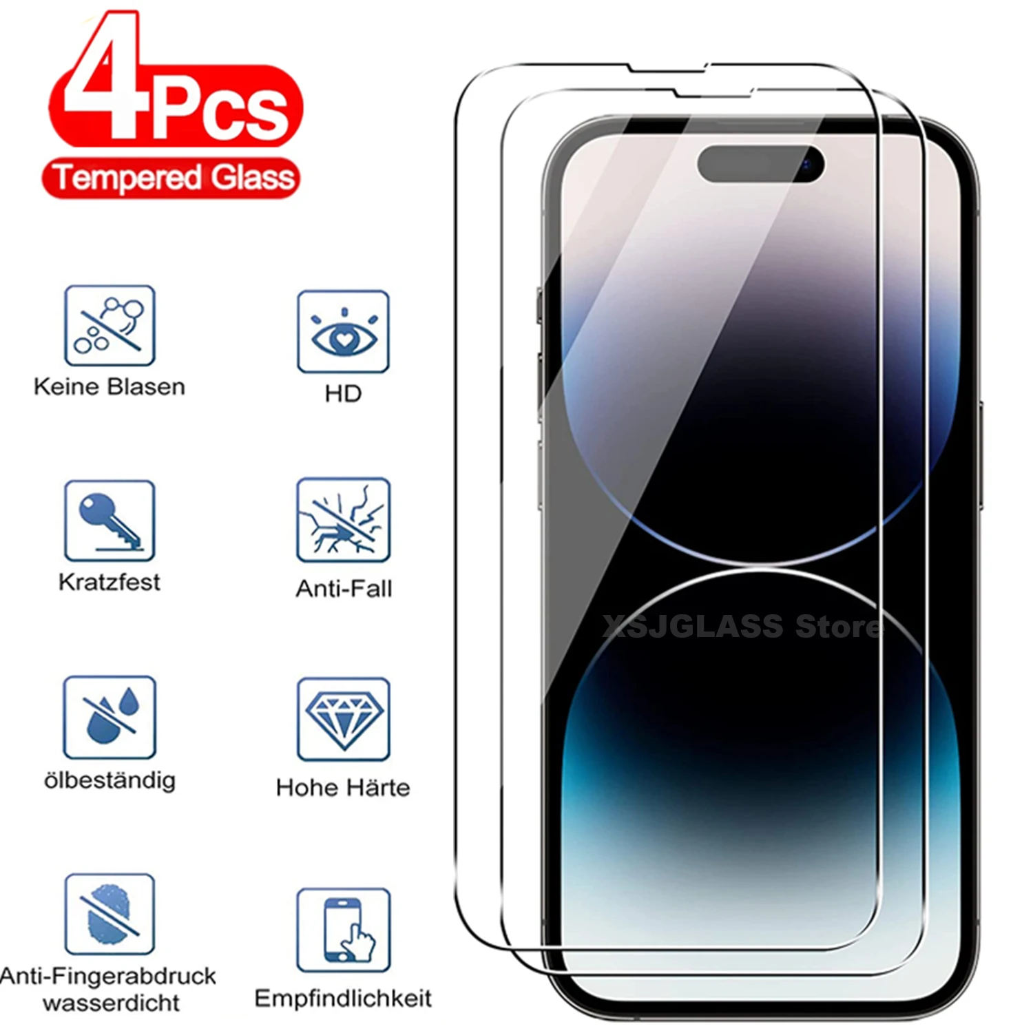

4Pcs Full Cover Protective Glass For iPhone 14 15 11 12 13 Pro Max Screen Protector On iPhone X XR Xs Max 6S 7 8 14 Plus Glass