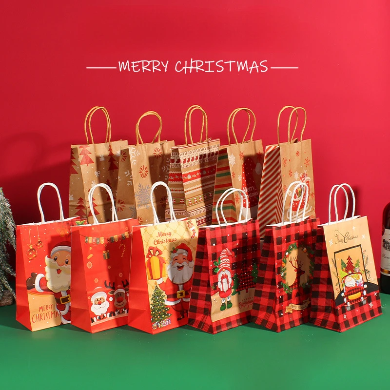 

Christmas Kraft Paper Bag Packaging Cartoon Cute Santa Claus Elk Merry Christmas Gift Bag Holiday Decoration Gift Handbag