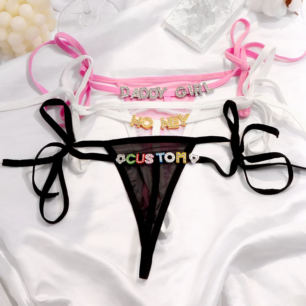 Sexy Aangepaste Naam Letter Slipje Vrouwen Strings Steentjes Diamanten GString Bikini Slips