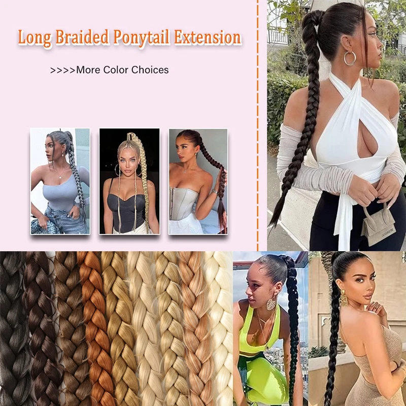 LUPU Synthetic Long Twist Braid Ponytail Extensions With Rubber Band 24 Inch Boxing Braided Hair Extensions For Women Daily Use