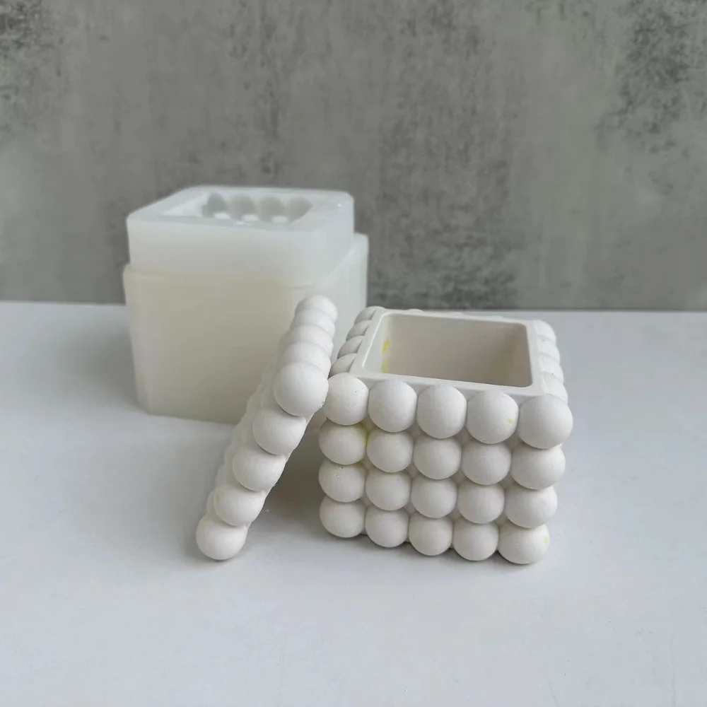 

Rubik's Cube Storage Box with Lid Silicone Mold DIY Handmade Concrete Plaster Cement Trinket Storage Jar Epoxy Resin Molds