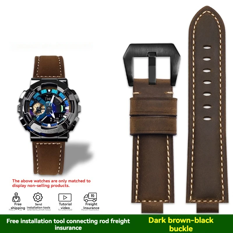 thumbnail image 1 of Correa de reloj de cuero de vaca retro modificada para Casio Small Steel Cannon GM-110 GM110 GM6900 GM-6900 Correa vintage para hombre de 16 mm, 1 of 5