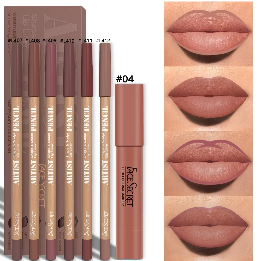 Lip Makeup Set 7pcs Matte Lip Liner and Lipstick Set Water-Resistant Long-Lasting Multi-Color Secret Formula Daily Makeup & Christmas Gift