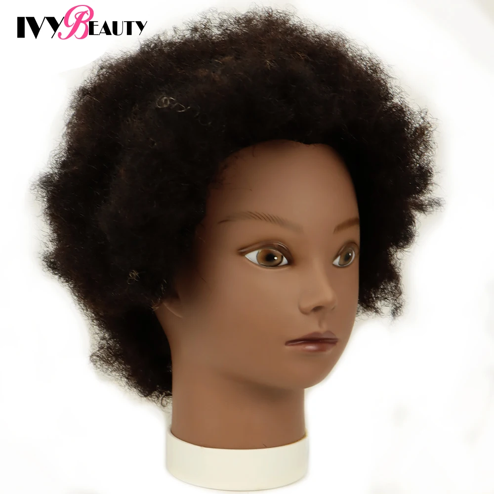 Afro Mannequin Head Real Human Hair Hairdressing Head African Salon  Traininghead Manikin Cosmetology Doll For Braiding Styling
