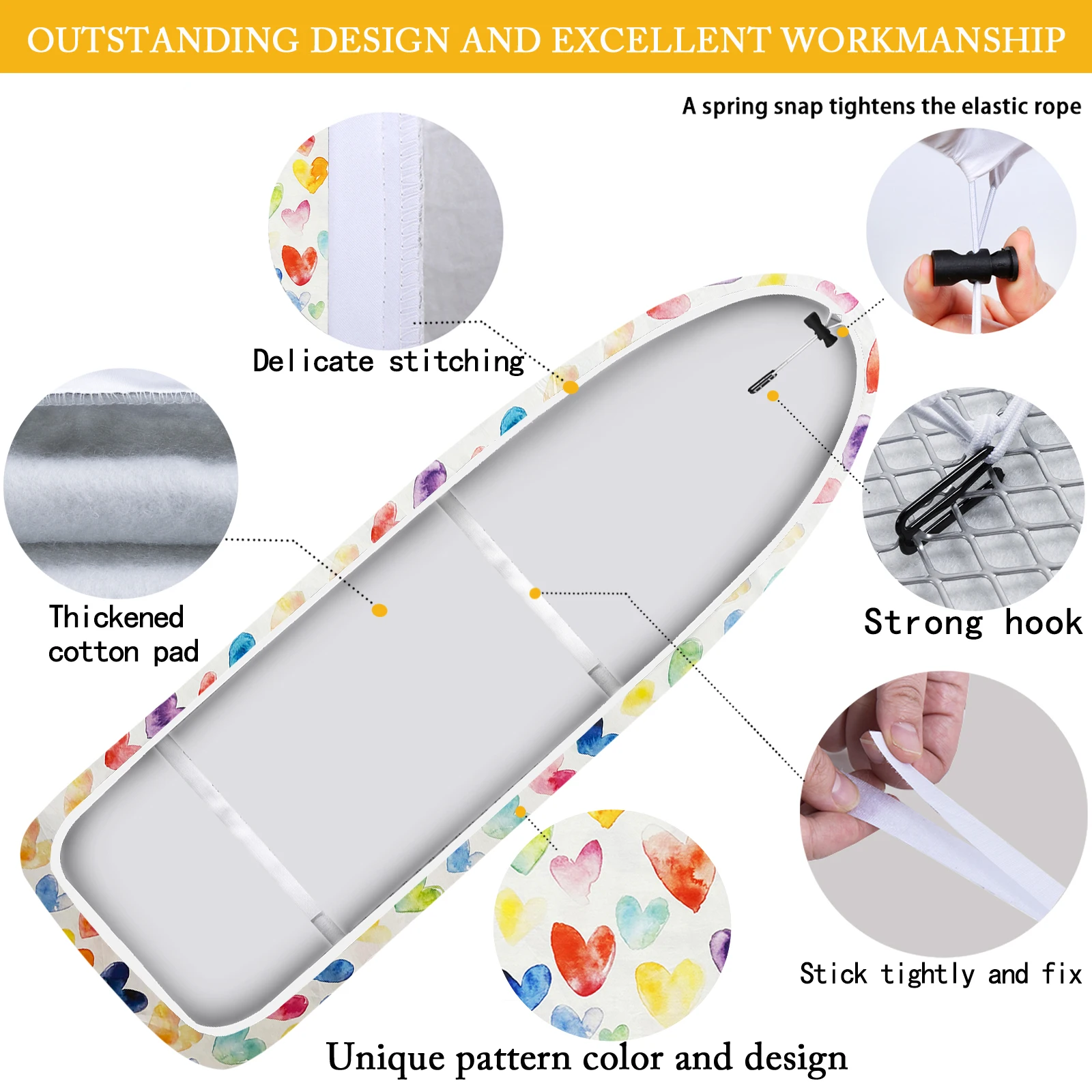 Premium Heavy-Duty Ironing Board Cover with Thick Scorch-Resistant Padding, Full-Size Polyester Fabric