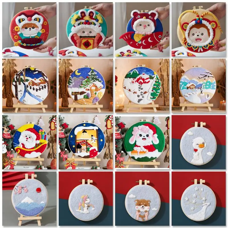 

Creative Painting DIY Wool Embroidery Kit Winter Scenery Needle Felt Picture Craft Christmas Gift For Mom Friends Kids