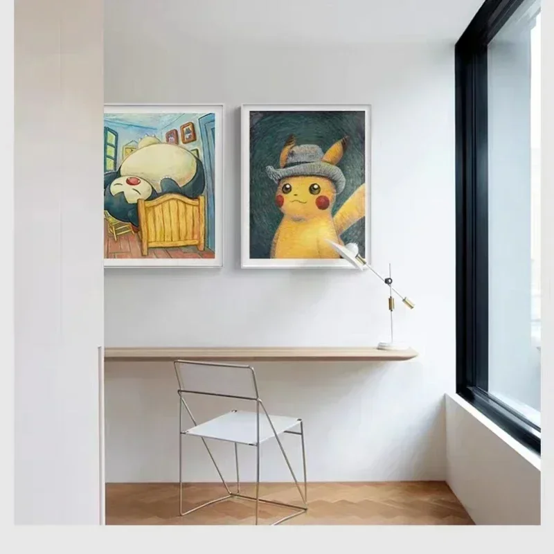 New Van Gogh Museum Pokemon Anime Figures Pikachu Watercolor Painting Canvas Posters and Prints Wall Art Picture for Living Room