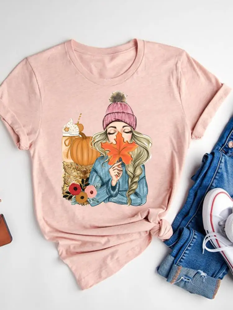 Halloween Fall Autumn T-shirt Ladies Thanksgiving Love Pumpkin Spice Basic Tee Top Clothes Women Graphic Print T Shirt173_voghion.com