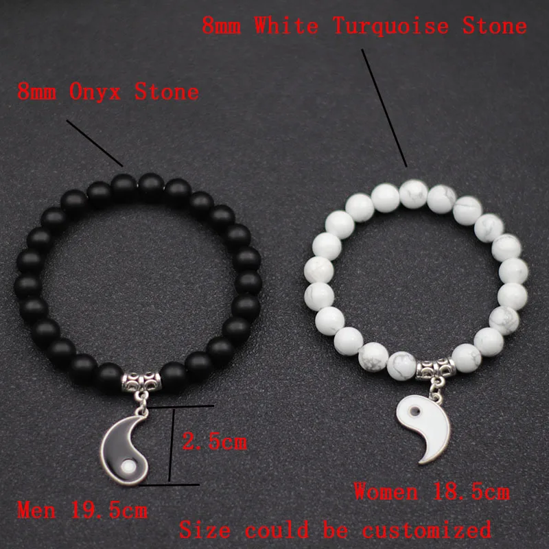 Magnetic Couple Bracelet Black White Beaded Valentine Day Gift