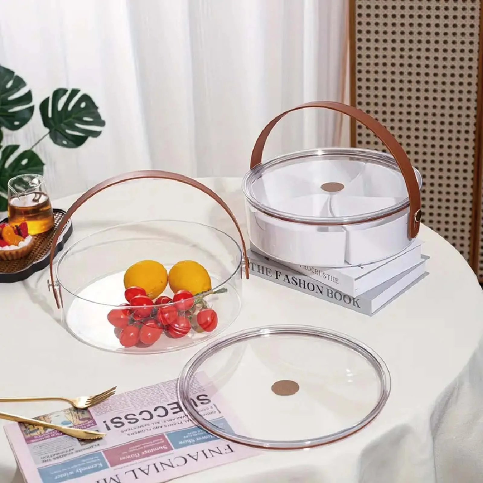 Simplicity Transparent Portable Fruit Plate Outdoor Handle Ice Bucket Creative Living Room Home Compartment Snack Fruit Plate 2