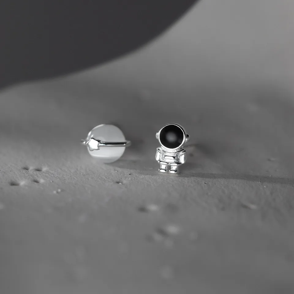 S925 Silver Cute Astronaut Planet Opal Earrings