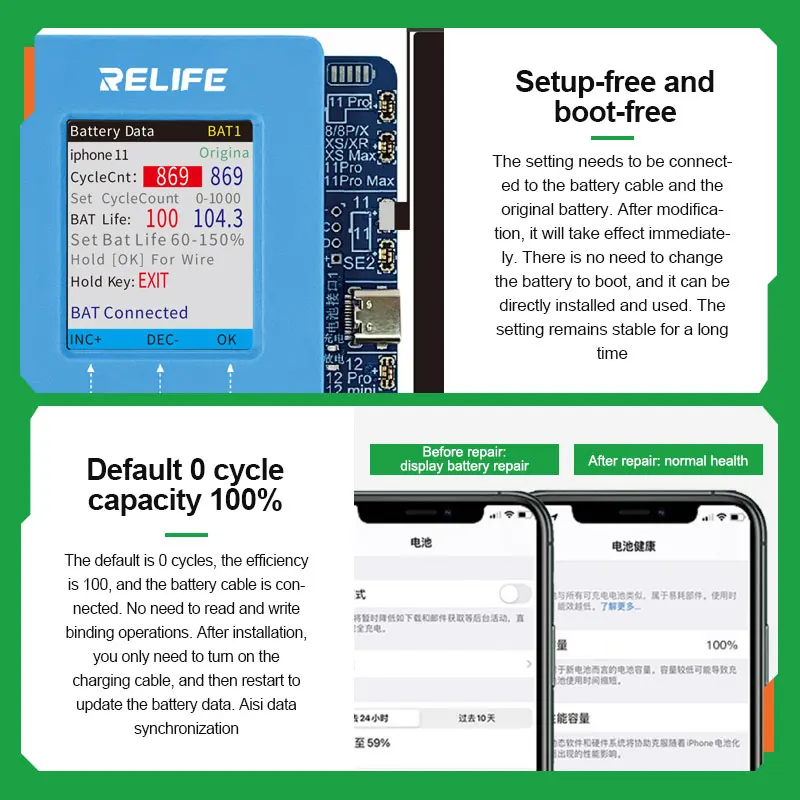 Relife tb-06 Einzel-und Doppelbatterie-Zyklus tester für iPhone 8-14 Pro  Max Schnelle Einzel entladung Batterie daten Lesen/Schreiben Reparatur -  AliExpress