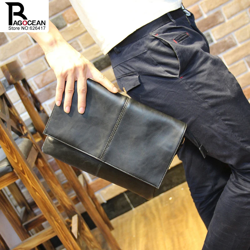 

XIAO.P vintage crazy horse pu leather men small handbag business briefcase multi-function clutch bag messenger shoulder bag