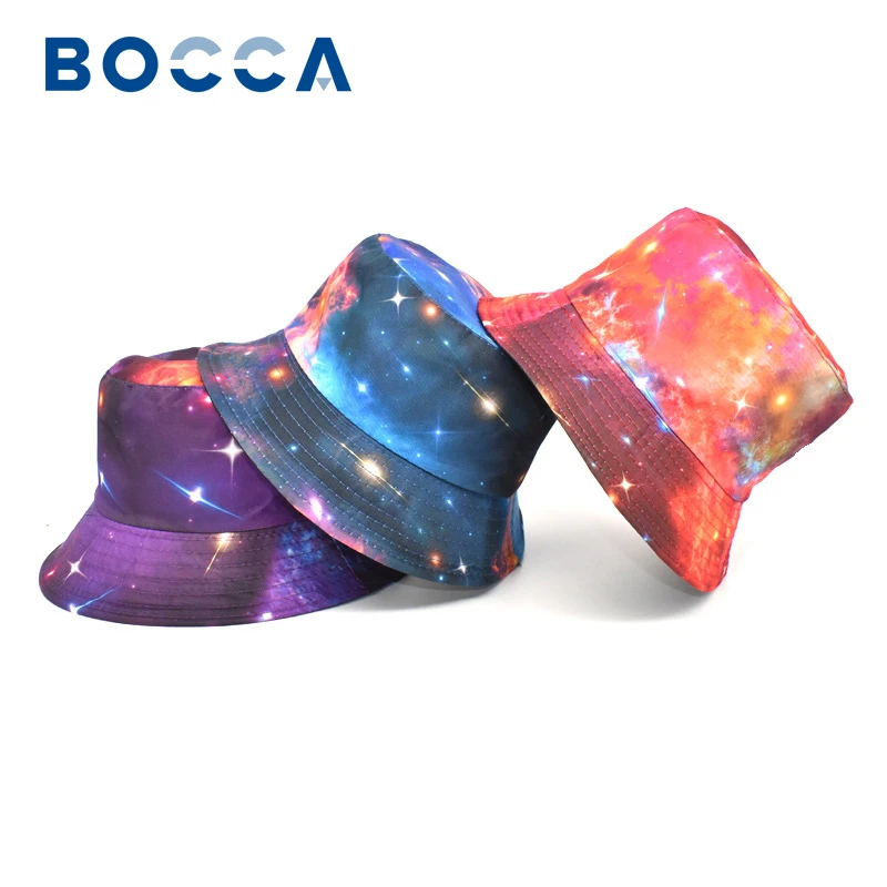 

Bocca Starry Night Sky Bucket Hat Double Sides Foldable Reversible Fisherman Hats Panama Outdoor Summer Spring Hip Hop Fashion