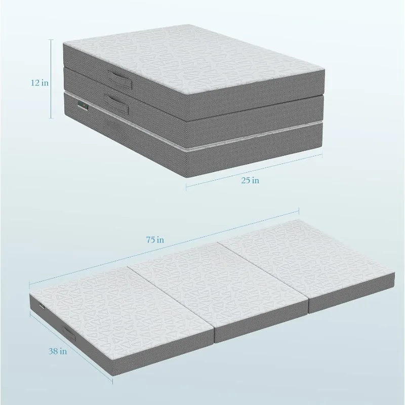 Foldable Mattress Twin, 6 Inch Tri-Folding Memory Foam Mattress with Carry Handle, Washable Cover,&Non-Slip Bottom, Foldable Bed