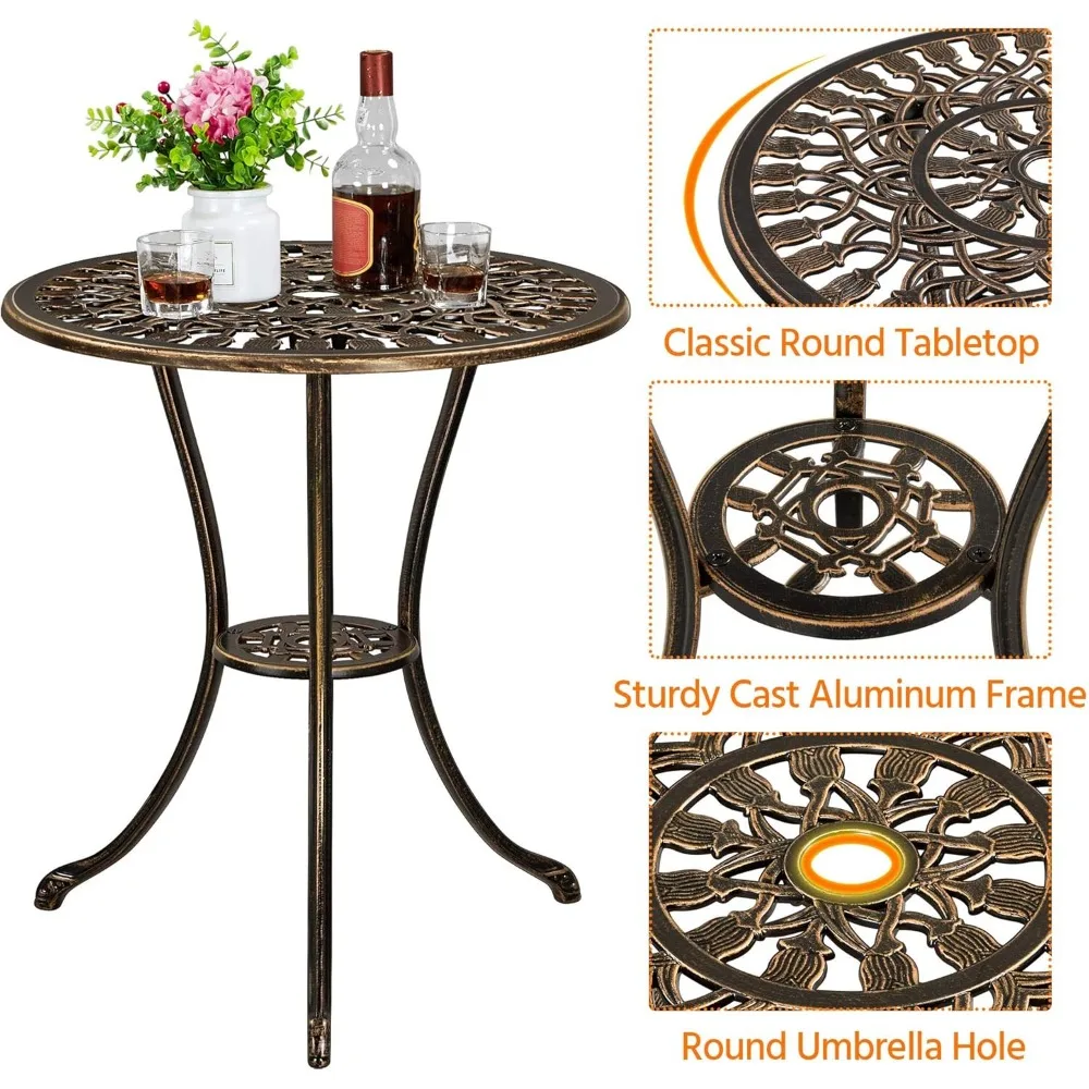 3-Piece Outdoor Patio Bistro Set with Rust-Resistant Cast Aluminum Table and Chairs in Bronze Finish