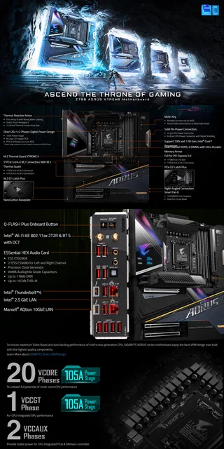 GIGABYTE Z790 AORUS Master (LGA 1700/ Intel Z790/ EATX/ DDR5/ 5* M.2/ PCIe  5.0/ USB 3.2 Gen2X2 Type-C/Intel WiFi 6E/ Marvell AQtion 10GbE LAN/Q-Flash  Plus/EZ-Latch Plus/placa-mãe para jogos)