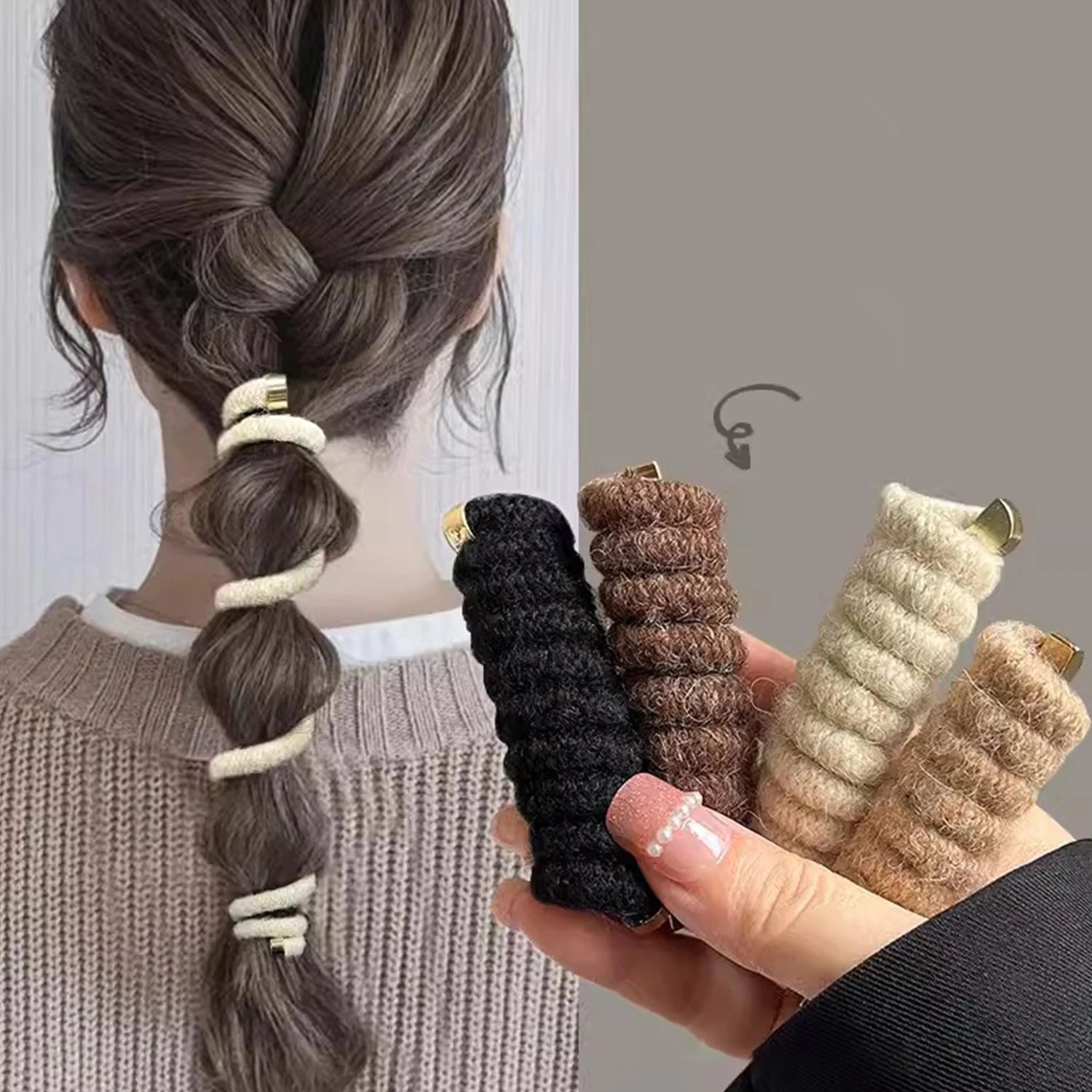 

Sweet Plush Straight Telephone Line Hair Ring Elegant Solid Color Ponytail Rubber Band Hair Ties Hair Accessories For Girls