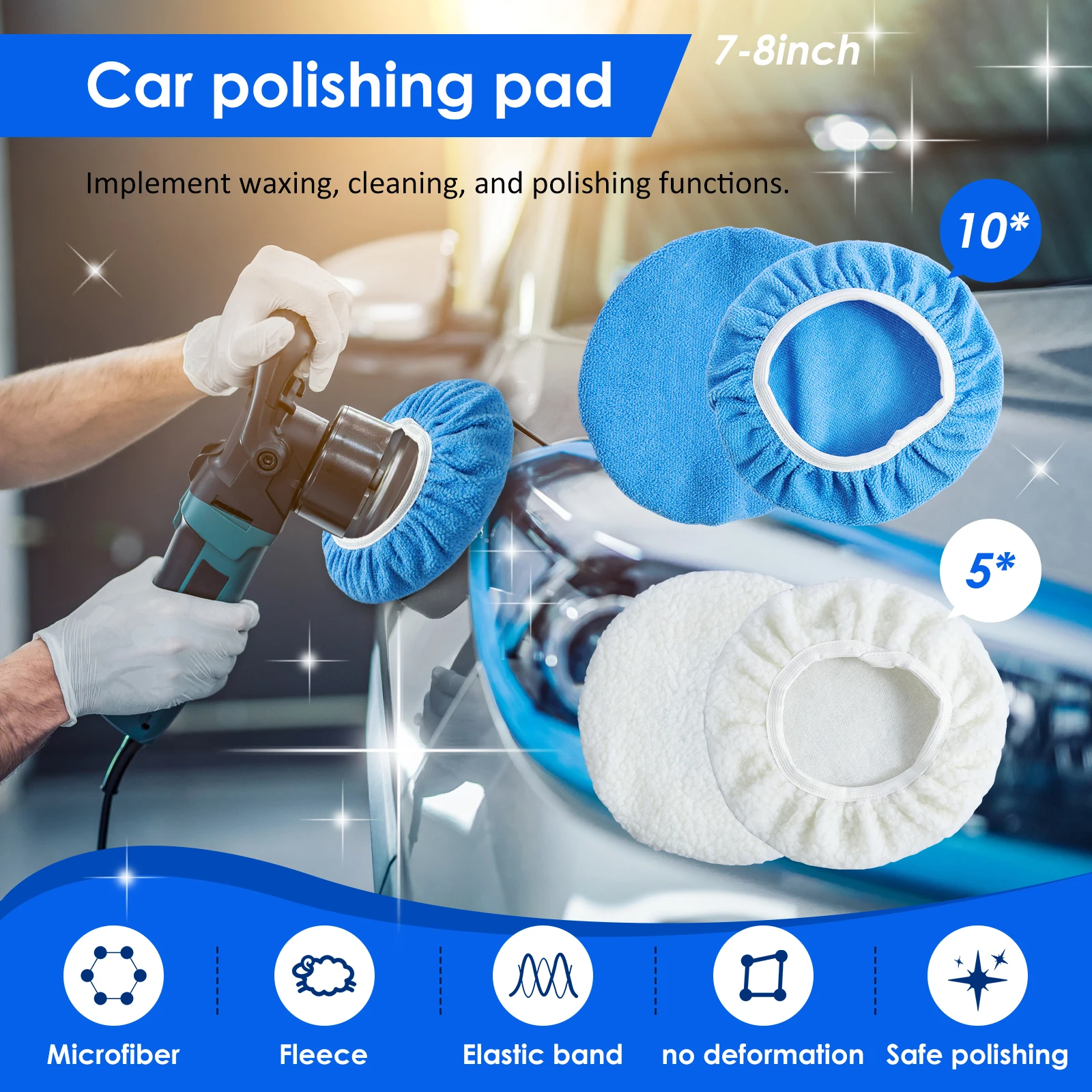 15-Piece Reusable Car Buffing and Polishing Pad Set with Microfiber and Wool Pads