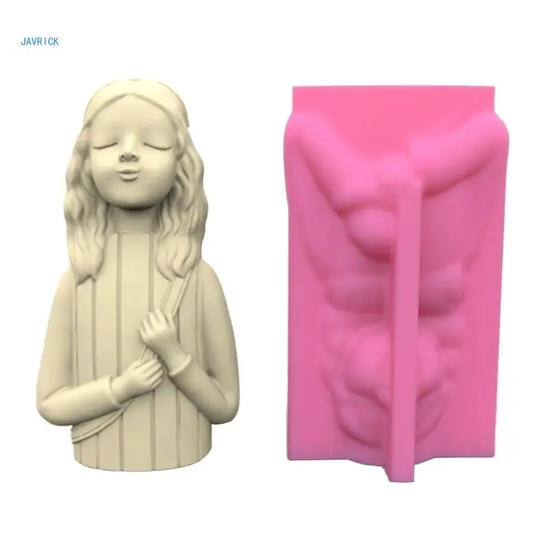 Little Girl Gypsum Flower Pot Silicone Mold Epoxy Resin Casting Mold Succulent Vase Cement Clay Mold Pen Holder Mold