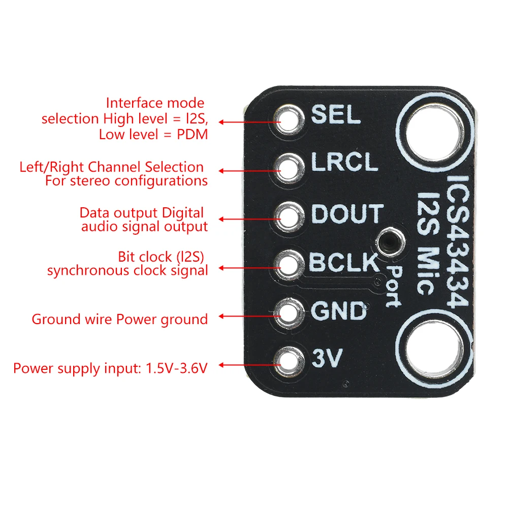 DC 1.5V-3.6V ICS-43434 I2S MEMS Microphone Module Low-pass Filter Module Mini High Signal-to-noise Ratio 65dBA