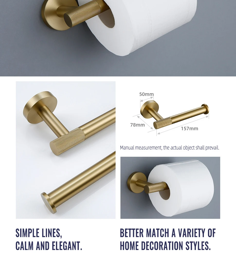 Handtuch halter aus gebürstetem Gold gerändelt Handtuch halter Robe Haken Papier halter Toiletten bürsten halter Bad zubehör Regal – Detail 13